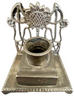 Vtg Art Nouveau French Sunflower Metal Inkwell Desk Stand Pen Rest Silver Tone
