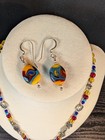 Handmade Art Glass Necklace And Pierced Earring Set