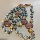 Vintage Venetian Light Blue Gold Adventurine Murano Glass Trade Beads Necklace