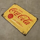 Vintage Coca Cola Tin Metal Retro Sign 12x8in Drink Coca Cola In Bottles Yellow