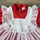Vintage Marthas Miniatures Toddler Ruffle   Lace Apron Dress - Red   White Sz  3