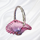 Vintage Fenton Ruffled Glass Basket-purple clear Handle-diamond Optic Pattern