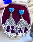 Gorgeous Antique Berber Ornate Sterling Silver   Lab Grown Opal Earrings