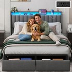 Queen Full Size Bed Frame With 2 Storage Drawers  Charging Station And Led Light