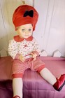 Vintage Baby Girl Doll Blonde Curly Hair Removable Red Outfit Hat Shoes