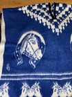 Vtg Mexican Poncho Serape Blue   White Tribal Wool Horse Horseshoe Handmade Rare