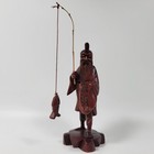 Vtg Hand Carved Wooden Asian Chinese Fisherman Sculpture Figure Reed Pole   Fish
