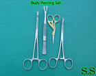  4 Pcs New Body Piercing Forceps Scissors Kit Sponge Clamp