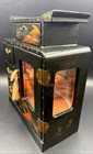 Vintage Japanese Black Lacquer Musical Jewelry Box  Spinning Geisha glass Doors