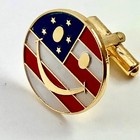 Vtg 70s Patriotic Cufflinks Usa Flag Red White Blue Enamel Gold Smily Face Stars