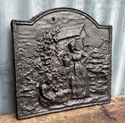 Small Cast Iron Fire Back Plate Fireplace Antique Vintage