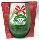 Star Wars Mandalorian Grogu Baby Christmas Yoda Wine Glass Set 2 Glitter New Nwt