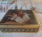 Vintage Metal Tin Cookie Container Victorian Children Design Trinket Card Box