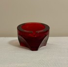 Viking Hand Made Glass Co  Vtg-mcm Ruby Curved Diamond Base Ashtray  7033 