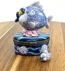 Porcelain Hinged Trinket Box Kooky Fish Blue Anthropomorphic