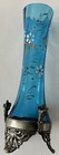 Antique Bohemian Blue Swirl Glass Vase Enamel Flowers Ornate Silver Plate Base