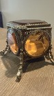Vintage Matson Jewelry Casket Trinket Box Ormolu Gold Filigree Beveled Glass
