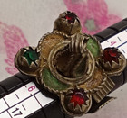 Rare Ancient Medieval Bronze Ring With Colored Gemstones - Authentic