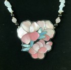Lee Sands Necklace Large Flower Inlaid Mother Of Pearl Abalone Pink Purple