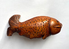 Vintage   Antique Hand Carved Boxwood Wooden Koi Fish Netsuke