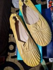 Chocolat Blu Women s Yellow Leather Pleated Slip-on Flats Round Toe 11m