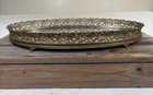 Vtg Vanity Mirror Perfume Tray Dresser Top Ornate Oval Filigree Gold Tone Chrty