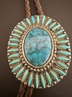 Vintage Southwestern Turquoise Style Bolo Tie Braided Leather Western