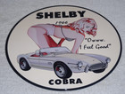 Vintage 1966 Ford Shelby Cobra Sports Car   Woman 12  Metal Gasoline   Oil Sign 