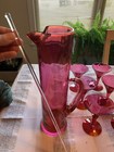 Vintage West Virginia Glass Company Cocktail Pitcher With 6 Glasses