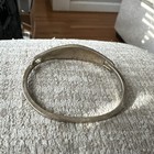 Vintage Alpaca Mexico Silver Flower Abalone Inlay Bangle Hinged Mosaic Bracelet