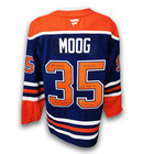 Andy Moog Autographed Edmonton Oilers Fanatics Premium Jersey Career Inscription