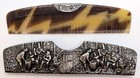 Vtg Faux Tortoise Shell Comb In Antiqued Silver Pl Repousse Case Embossed Design