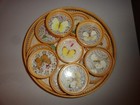 Vintage Mcm Wooden Butterfly Tray   12 Coasters Set