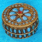 Vintage Trinket Box Turquoise Coral - Tibetan Style Brass Filagree Hand Crafted