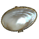 Mother Of Pearl Shell Clutch Trinket Box Hinged Iridescent Evening 4     Vintage