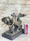 Victory Angel On Chariot With Two Horses Real Bronze Sculpture Figurine Artwork