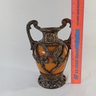 Vintage Caged Amber Orange Glass Urn Rare Hummingbird   Floral Metal Overlay