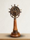 7  Nautical Desk Clock Ship Wheel Telegraph Weather Station Brass Decor
