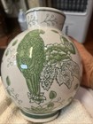 2 Ceramics Chinoiserie Vase   8 Inch Green white Vintage