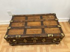 Vintage Wood Steamer Trunk W Tray Chest Coffee Table Storage Box Antique Decor
