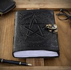 Handmade Wicca Leather Journal  Black Pentagram Embossed Blank Spell Book