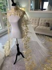 Gold Appliques Lace Wedding Capes Bridal Cloaks High Neck 3 M Wedding Shawl Cape