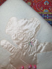 Vintage Galante Studio White Baby Blanket Pink Satin Teddy Bear Scalloped Hem