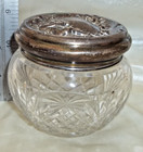 Antique Crystal Dresser Jar With Sterling Silver Repousse Lid Cupid Roses