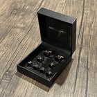 Round Gold Rim Onyx Cufflinks And Shirt Studs  6pcs  Set Men Wedding Gift In Box