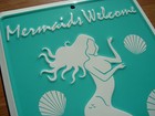Mermaids Welcome Sign     Nautical Ocean Blue Beach Home Decor  shells Optional 
