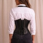 Black Leather Underbust Corset Buckle Waist Cincher Gothic Lace Up Top
