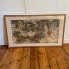 Asian Dragons Painting Vintage Hand Painted Silk Framed Wall Art Oriental