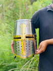 Handmade Crusader Knight Helmet   Steel   Brass  Larp Cosplay Armor