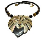 Vintage Lee Sands Shell Onyx Inlay Lion Statement Necklace Earring Set Nib L1
